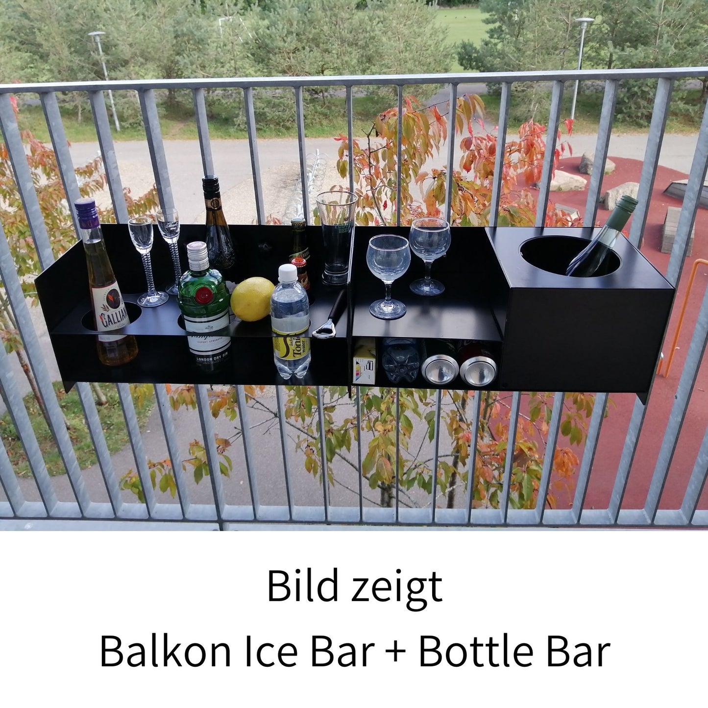 Ice Bar für Balkongeländer, mattschwarz, Metall, 51x25x23 cm