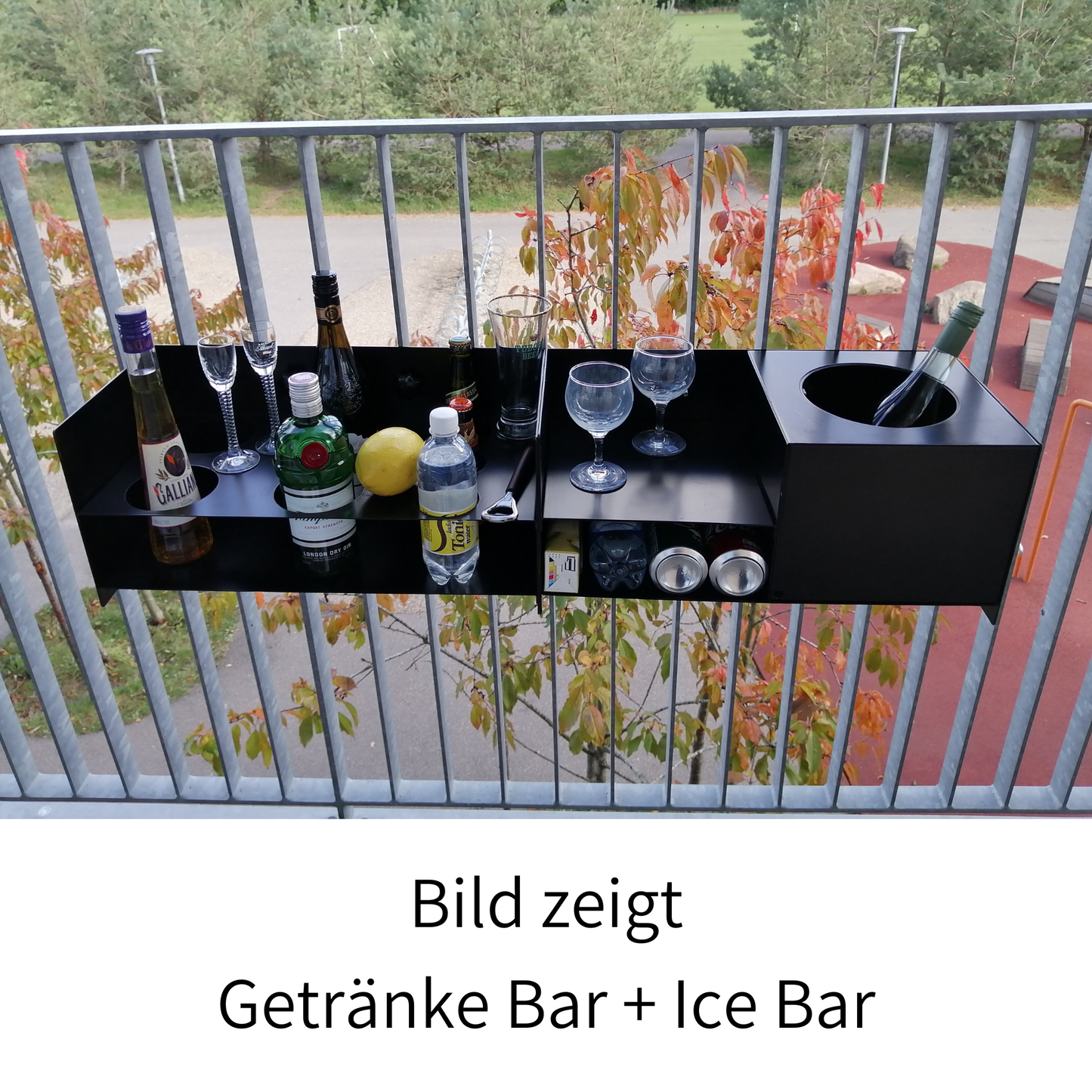 Getränke Bar für Balkongeländer, mattschwarz, Metall, 51x25x23 cm