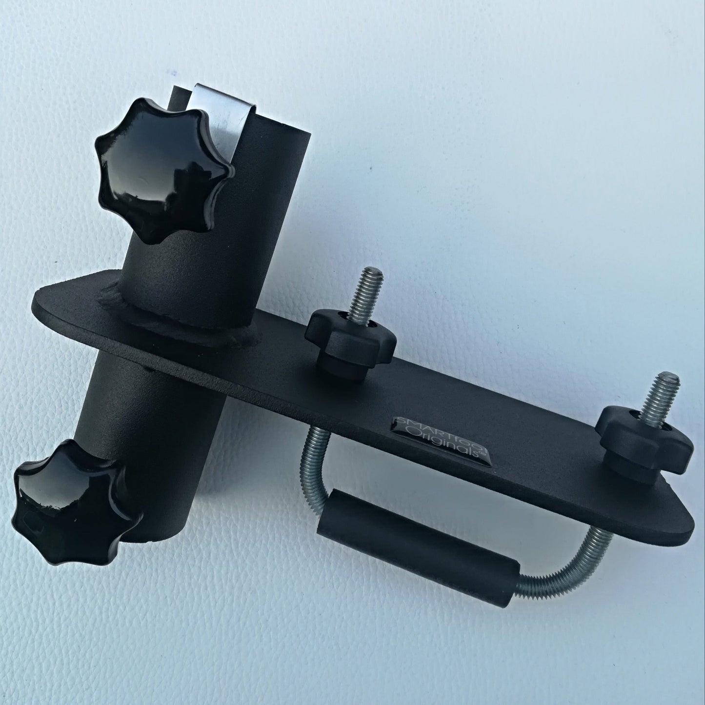 Sonnenschirmhalter Balkon Handlauf, mattschwarz, Metall, Schirmstock 18-38mm